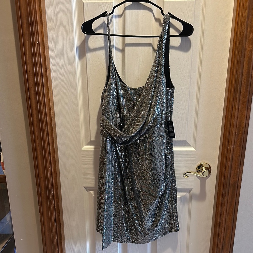 Express Silver Mini Dress, shimmery, NWT.  Size Large.